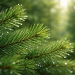 Erdei fenyő illóolaj üvegben, fenyőágak közelében