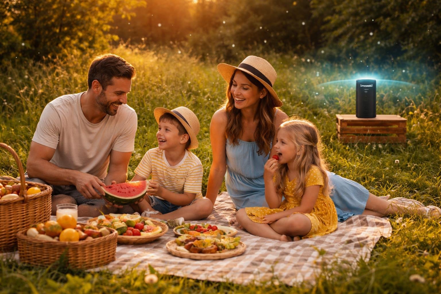 Szúnyogriasztó készülék használata a szabadban, nyári kerti környezetben